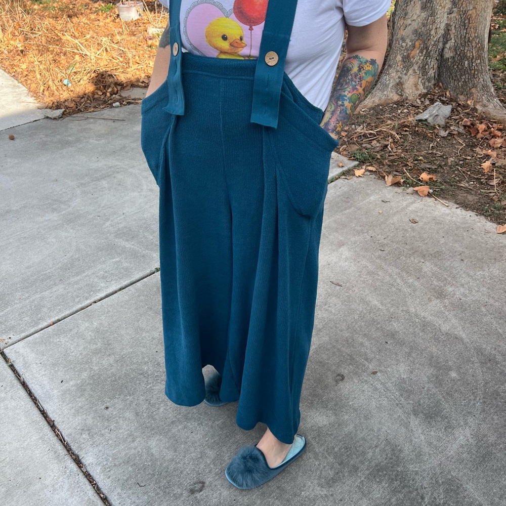 Teal Overalls with Pockets (snack holes)